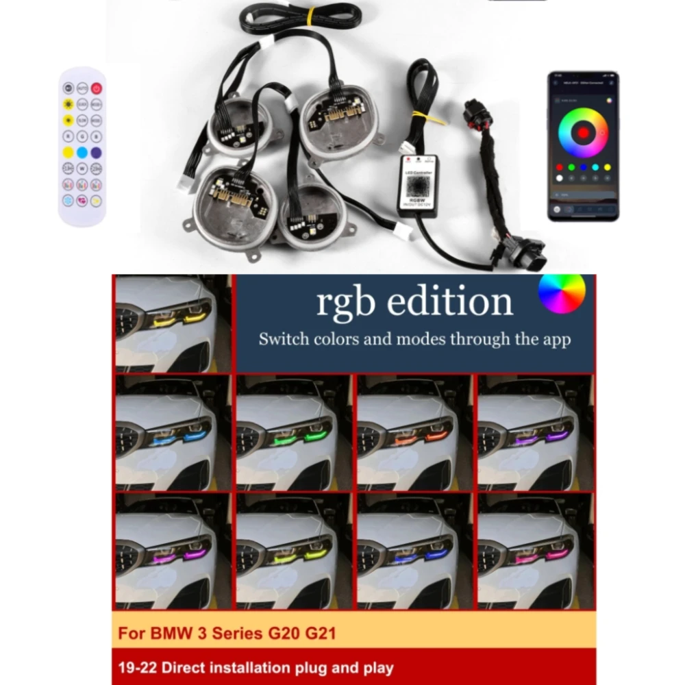 Blau-Rot-RGB-App-gesteuertes Mehrfarben-DRL-Modul für 2019-2021 BMW 3er G20 G21 LED-Scheinwerfer 8496133 8496137 Angel Eye
