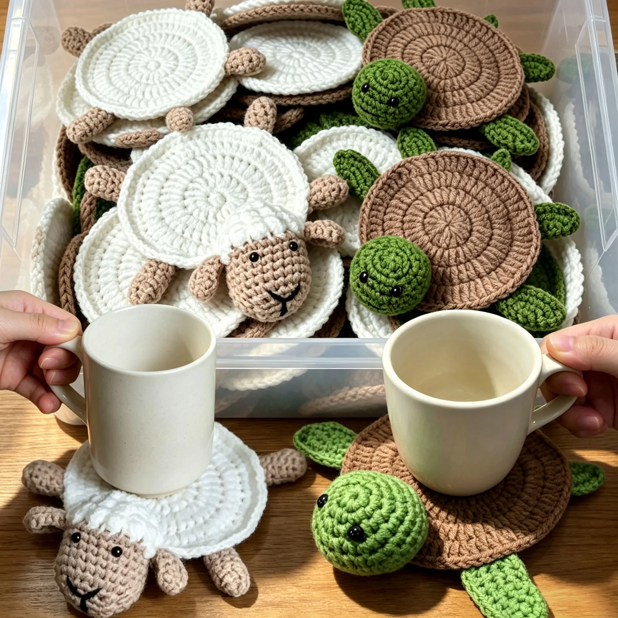 Handmade Crochet Turtle Coaster Fun Animal Mug Rug Creative Knitting Housewarming Gift Home Decor Gift for Daughter Mom