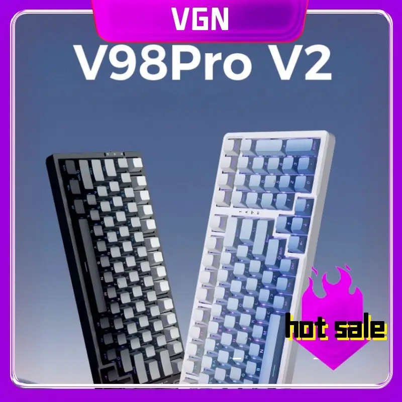 

VGN V98proV2 Polar Fox Three Mode Full Key Hot Plug Bluetooth GASKET Wireless Custom Kailh Axis Gaming Mechanical Keyboard