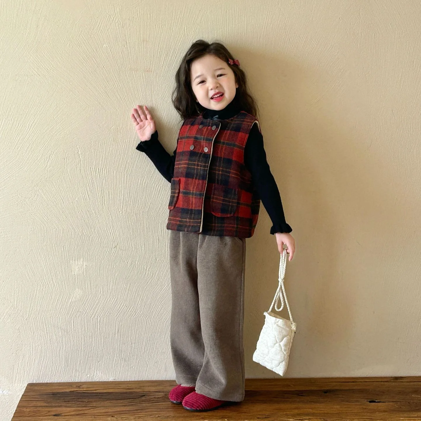 2024 Winter New Children's Clothing Korean Version Children's Clothing for Girls with Fleece Plaid Vest Kindergarten Winter Vest