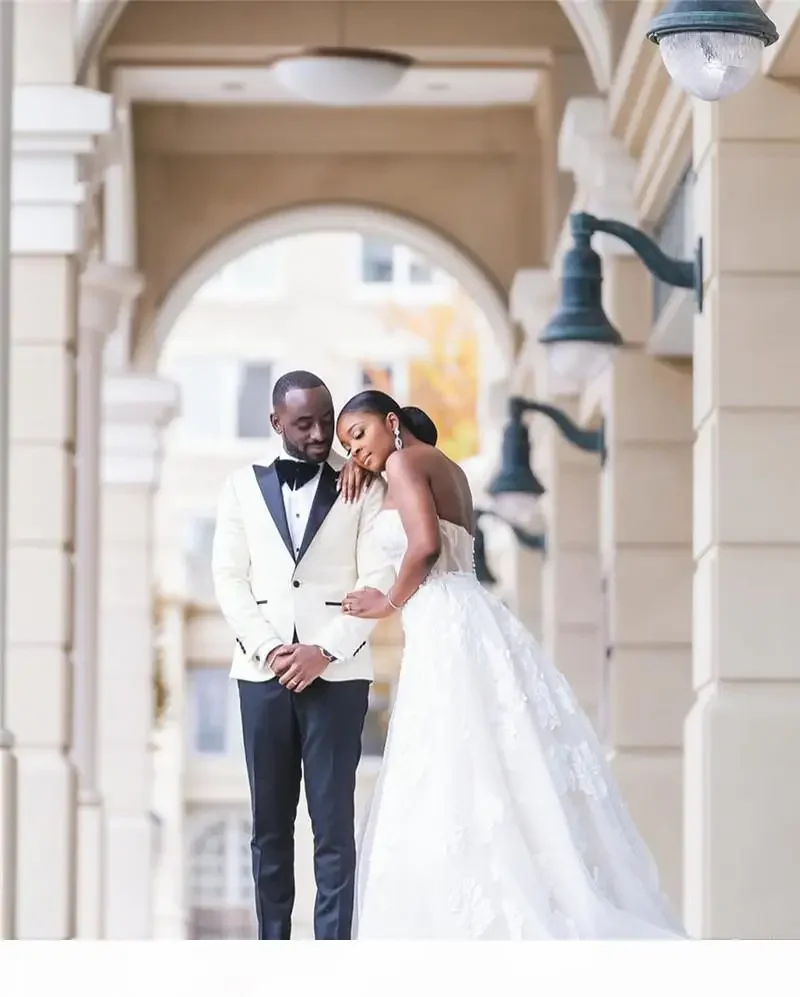 Vestidos de novia de encaje con cuentas personalizados, tren desmontable, apliques de corazón dulce, vestidos de novia de sirena africana de talla grande marfil