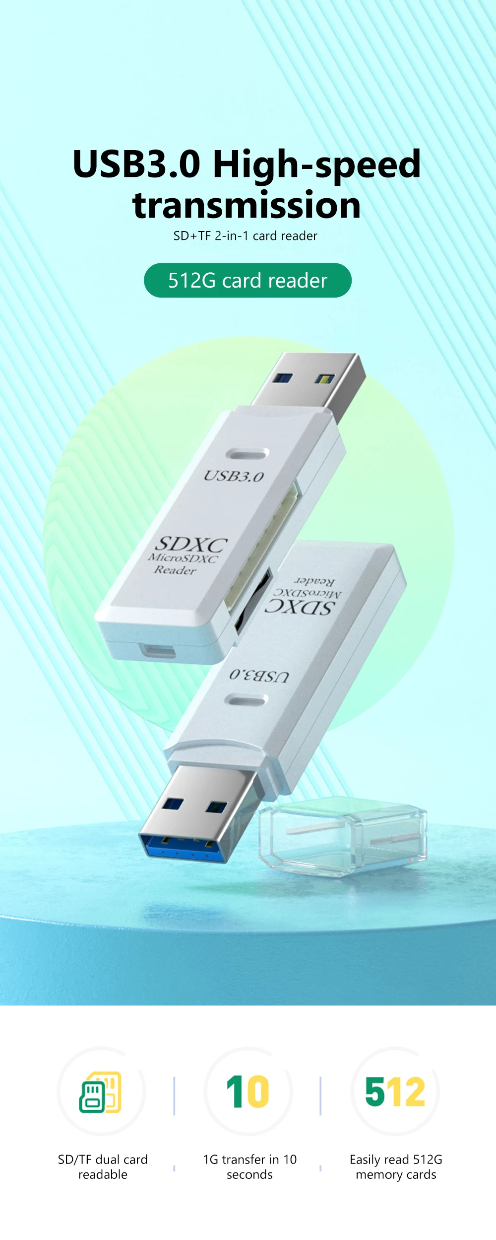 USB 3.0 Card Reader SD TF Card Memory Card Reader 2 IN 1 High Speed Smart Cardreader Adapter For PC Laptop Accessories