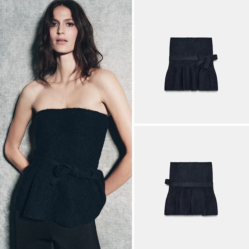 

Новая зимняя женская вязаная короткая юбка и блузка с узлом, украшенным декором, для 8-25 лет, подходит для этнических костюмов и сценических выступлений.