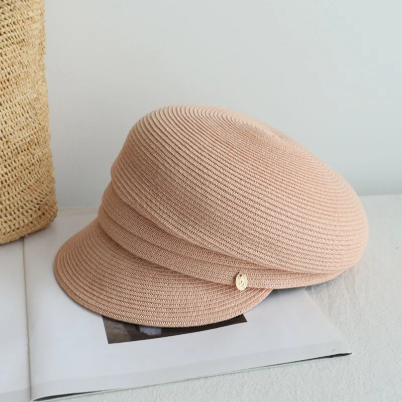 Summer New Korean Version Women\'s Berets Casual Fashion Straw Shading Sun Protection Hat Gorras Peaked Japan Design Newsboy Cap