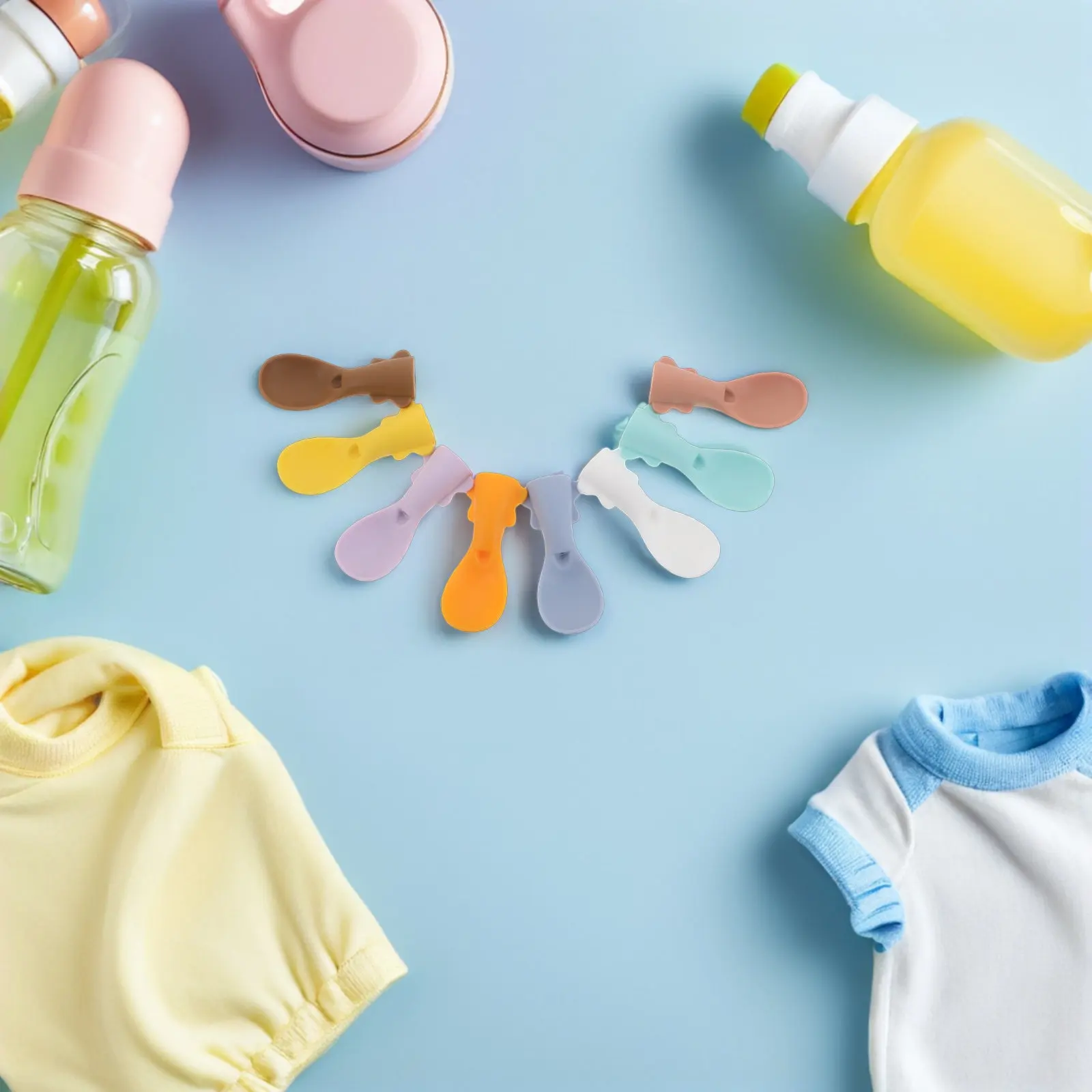 8個入り-シリコン製-食品用スプーン-再利用可能-赤ちゃん用-哺乳期用-柔らかい先端のスプーン-食洗機対応
