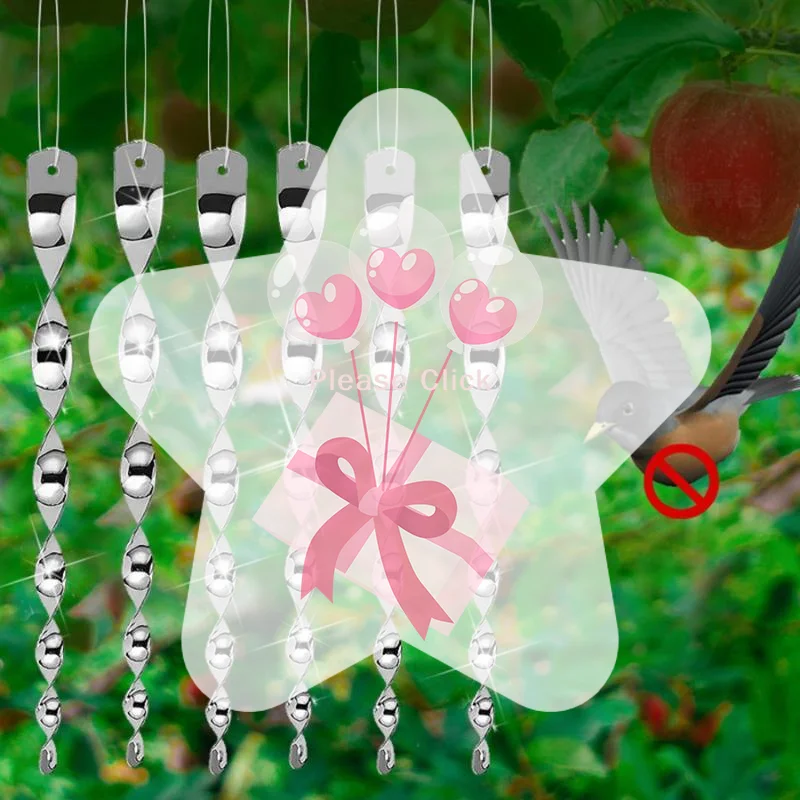 Reflective Bird Repellent Hanging Rods 10Pcs 360 Rotating Silver for Eaves Roof Garden Window Bird Deterrent