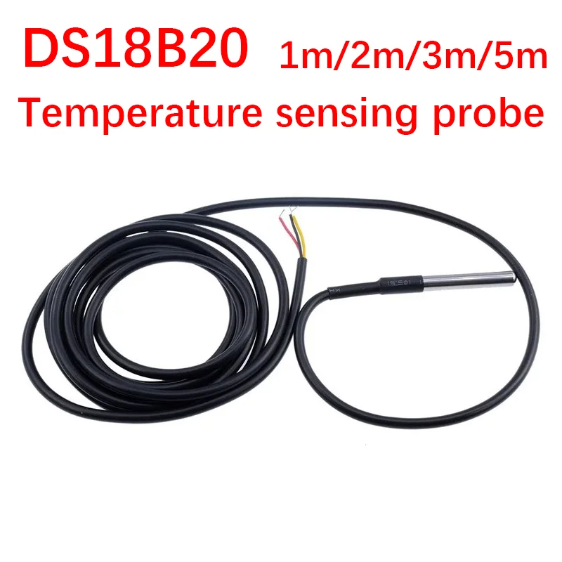 DS18B20 Stainless Steel Package 1M/2M/3M/5M Waterproof 18b20 Cable Probe Temperature Sensor