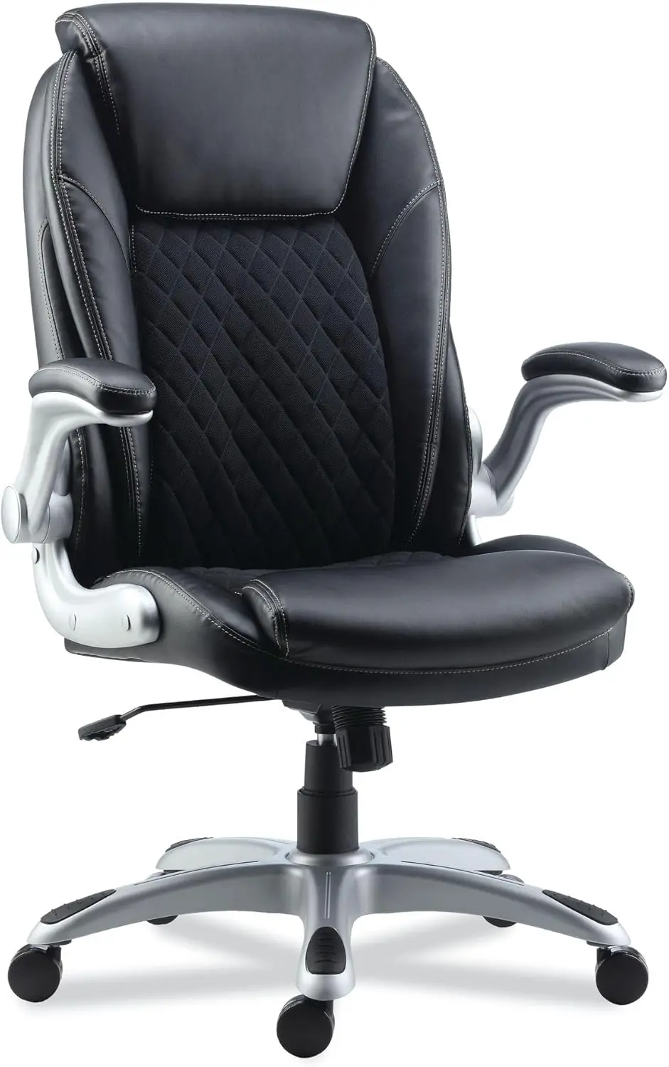 

Bonded Leather Midback Supports up to 275 lbs. Chair - Black/Silver Office Furniture Modern Design