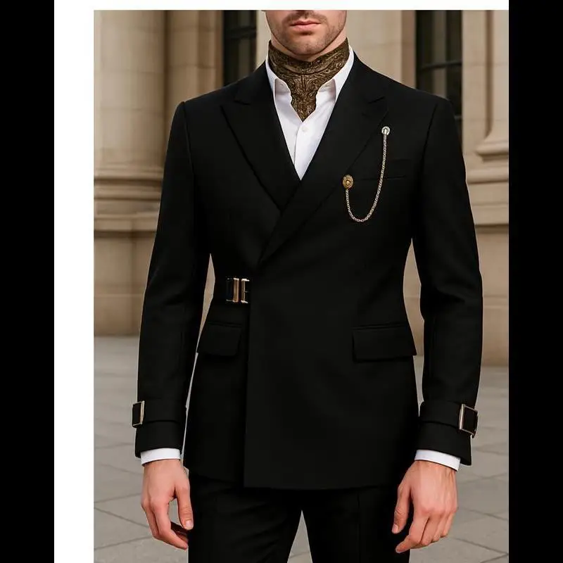 Men's Slim Fit Two Piece Suit Wedding Casual Business Suit Double Slit No Button Stand Collar Special Wide Autumn Fashion