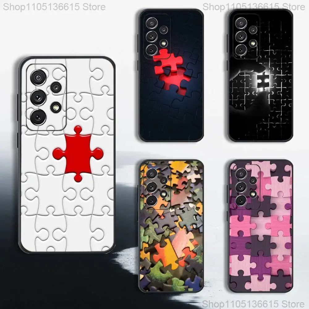 Interesante funda de teléfono con rompecabezas artístico para Samsung S25,S24,S23,S22,S21,S20,S10,Ultra,Plus,Lite,FE, funda negra de silicona suave