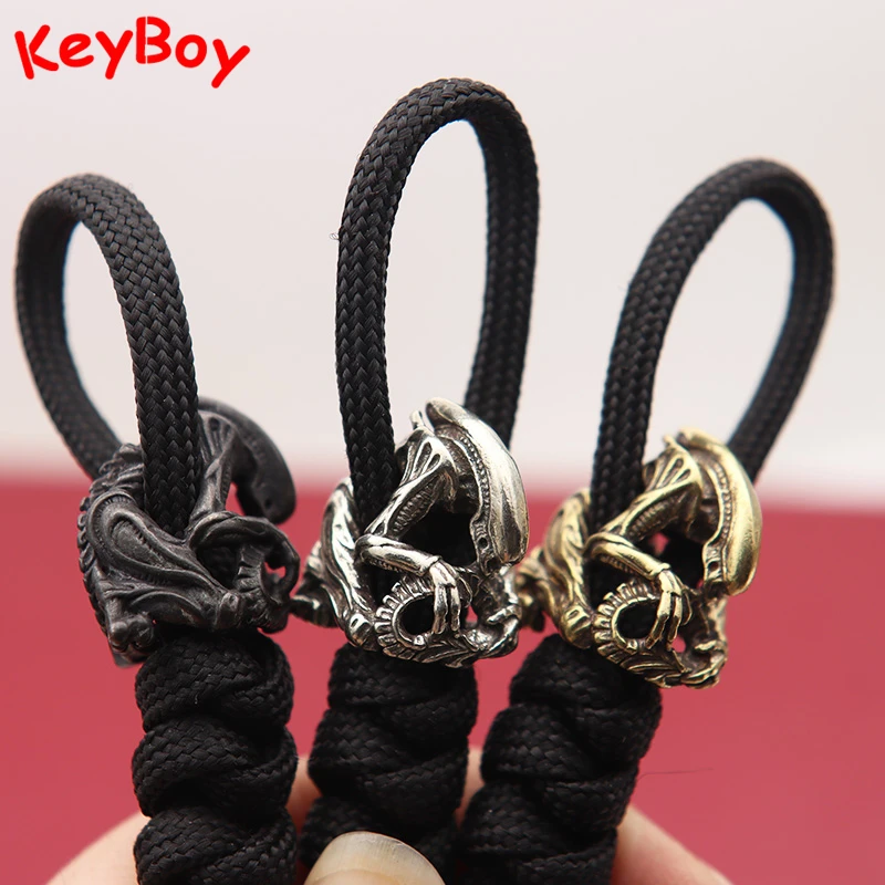 Alien Figurines Black Brass Paracord Knife Beads DIY Woven Lanyard Pendant Jewelry Accessories EDC Outdoor Charms for Bracelets