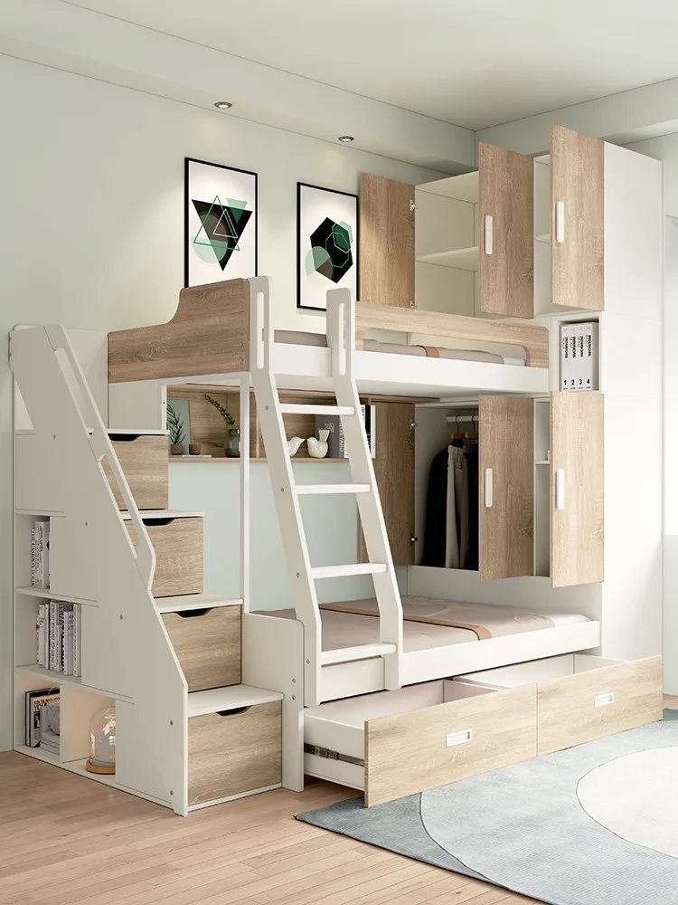 Children get on and off the bed Two-person bunk bed Wardrobe bed One-piece small apartment Multifunctional adult high