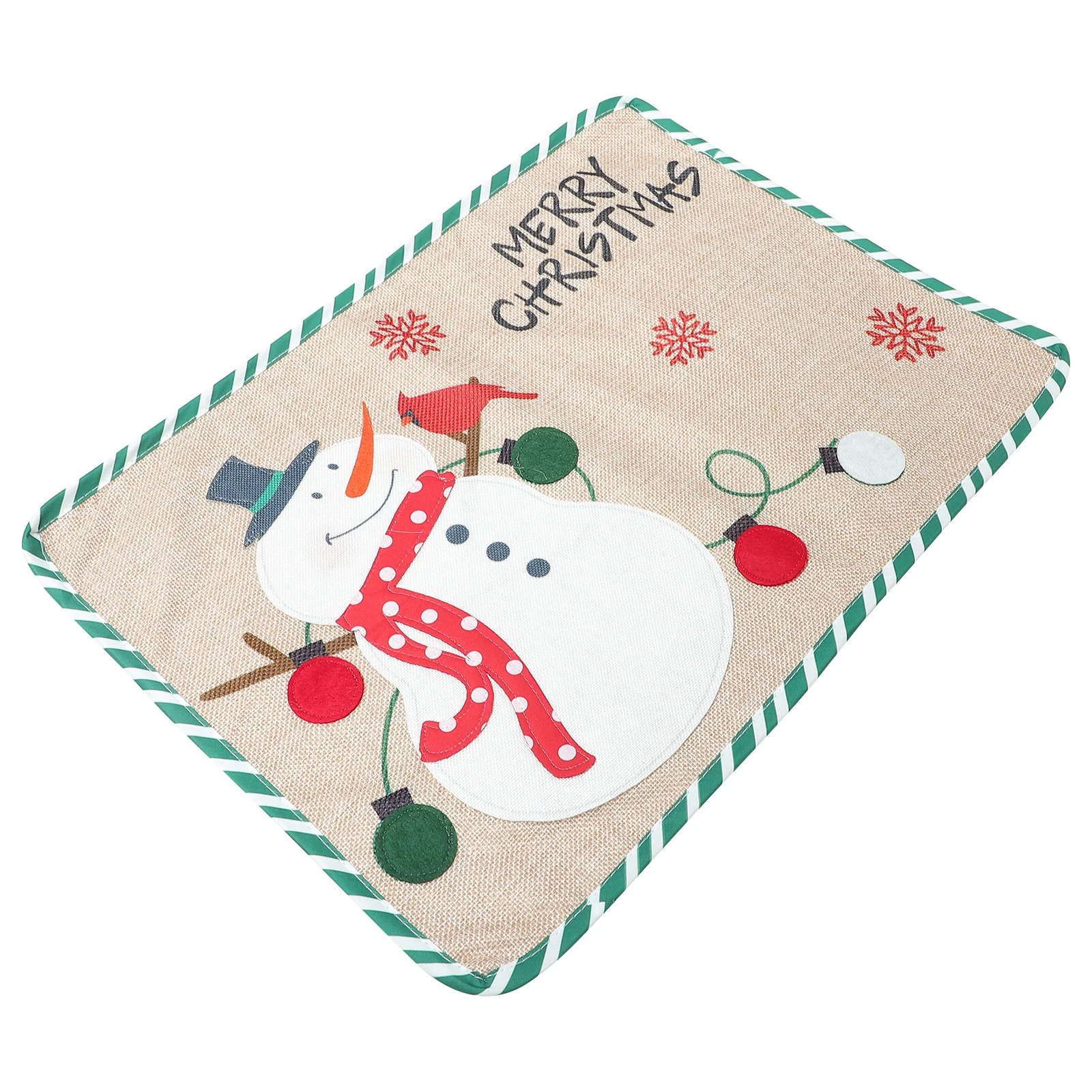 

Christmas Placemat Embroidered Snowman Deer Design Cotton Linen Dining Table Mat Heat Resistant Washable Table Pad