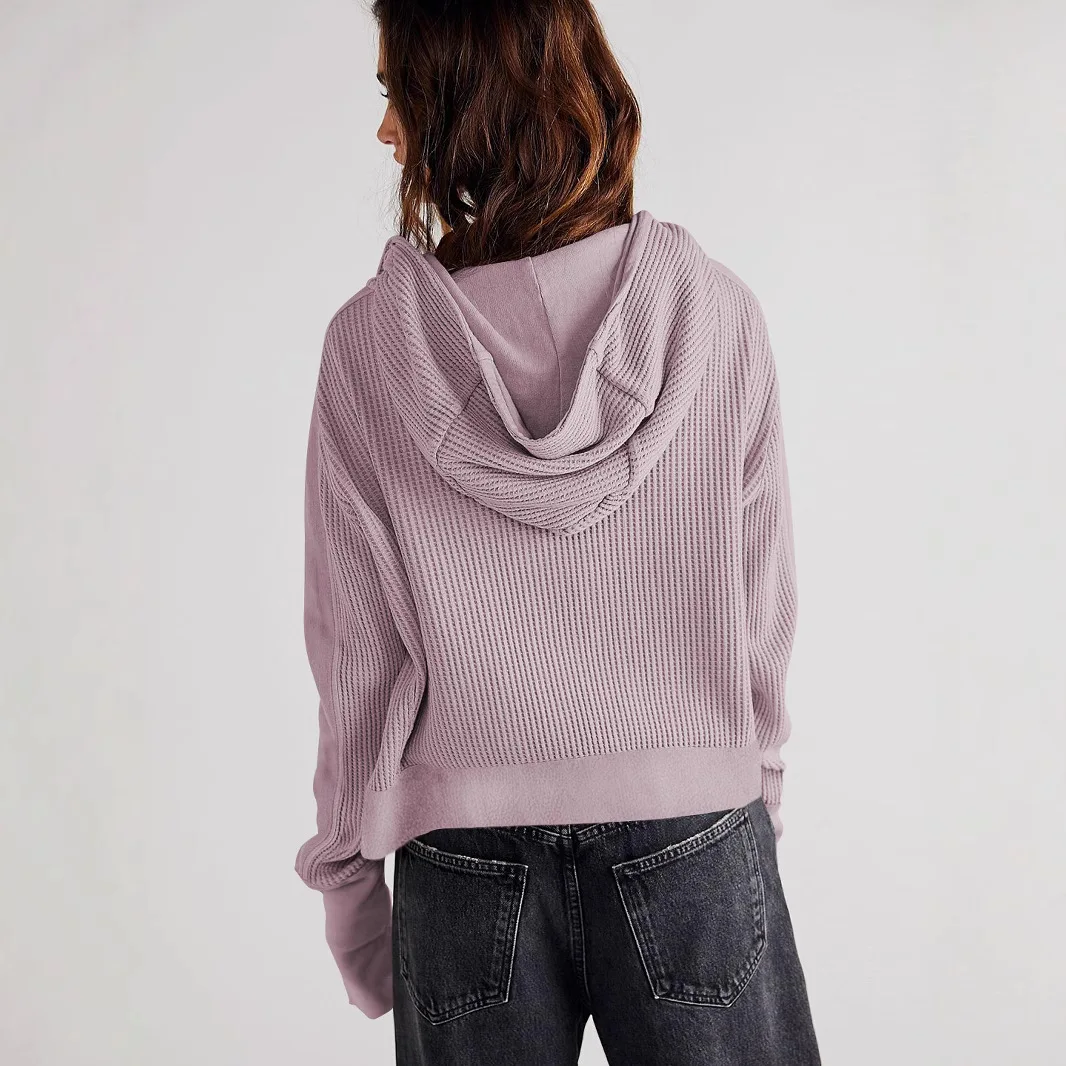 Chaqueta con capucha para mujer, suda de retazos, estilo informal, con cremallera, top corto de punto, manga larga, color...