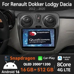 Android 16 Car Radio For Renault Dokker Lodgy Dacia 2012 - 2020 BT Multimedia Video Player QLED 4G WIFI 2DIN GPS NAVI Head Unit