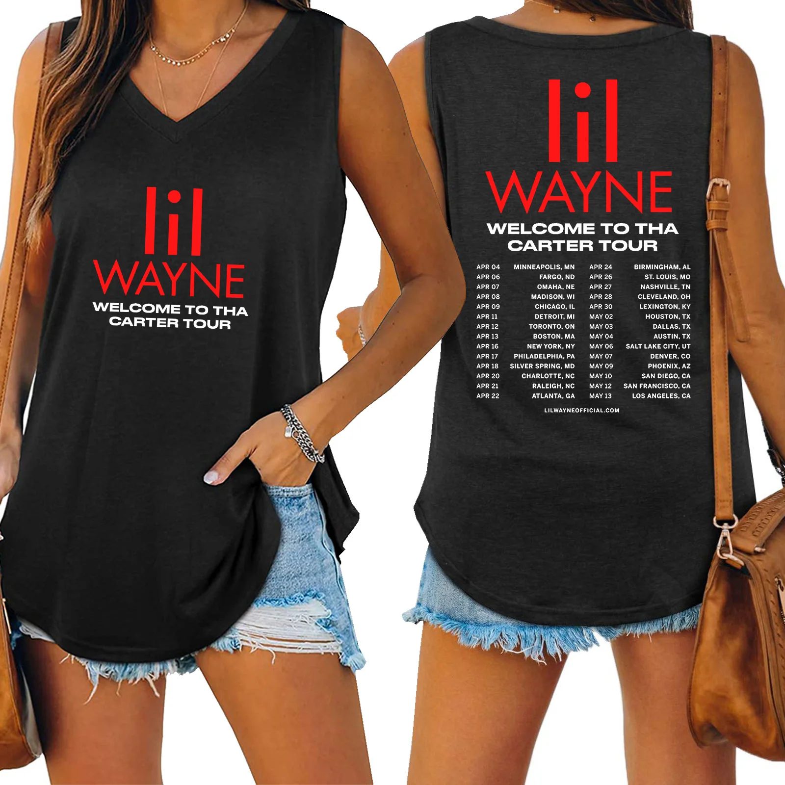 

Lil Wayne Tour Shirt Women Tank Top V-neck Sleeveless T-shirt Fans Gift Tops