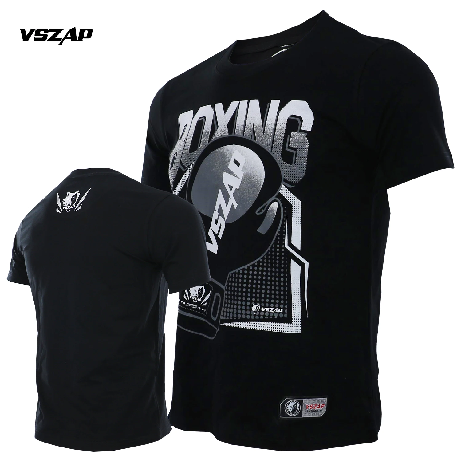 VSZAP MMA Indoor and Outdoor Fighting Boxing Gloves Fighting Training Breathable Sports Black T-shirt Pure Cotton Short Sleeves