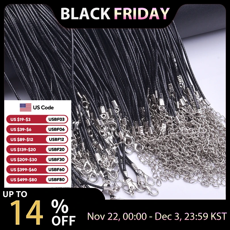 10/20/30pcs Black Waxed Cord Rope Chain Necklaces For Women Men Jewelry DIY 50cm PU Leather Thread String Necklace Ropes Cadena