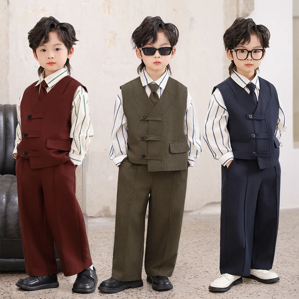 Neues Jungen-Anzugwesten-Set im Britischen Stil, Formelle Kinderkleidung für Redner und Trauzeugen, Bühnenkostüm für Blumenjungen