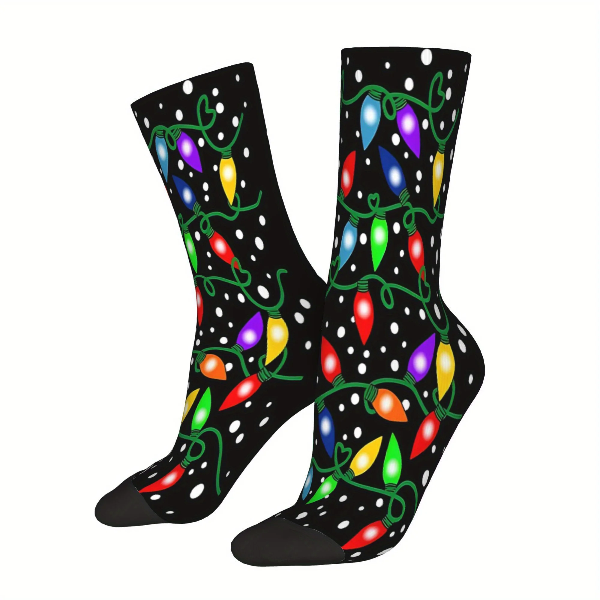 Men's Christmas Socks with Multicolor Snowflake Print Full-Body Twinkling Design Comfortable Breathable Polyester