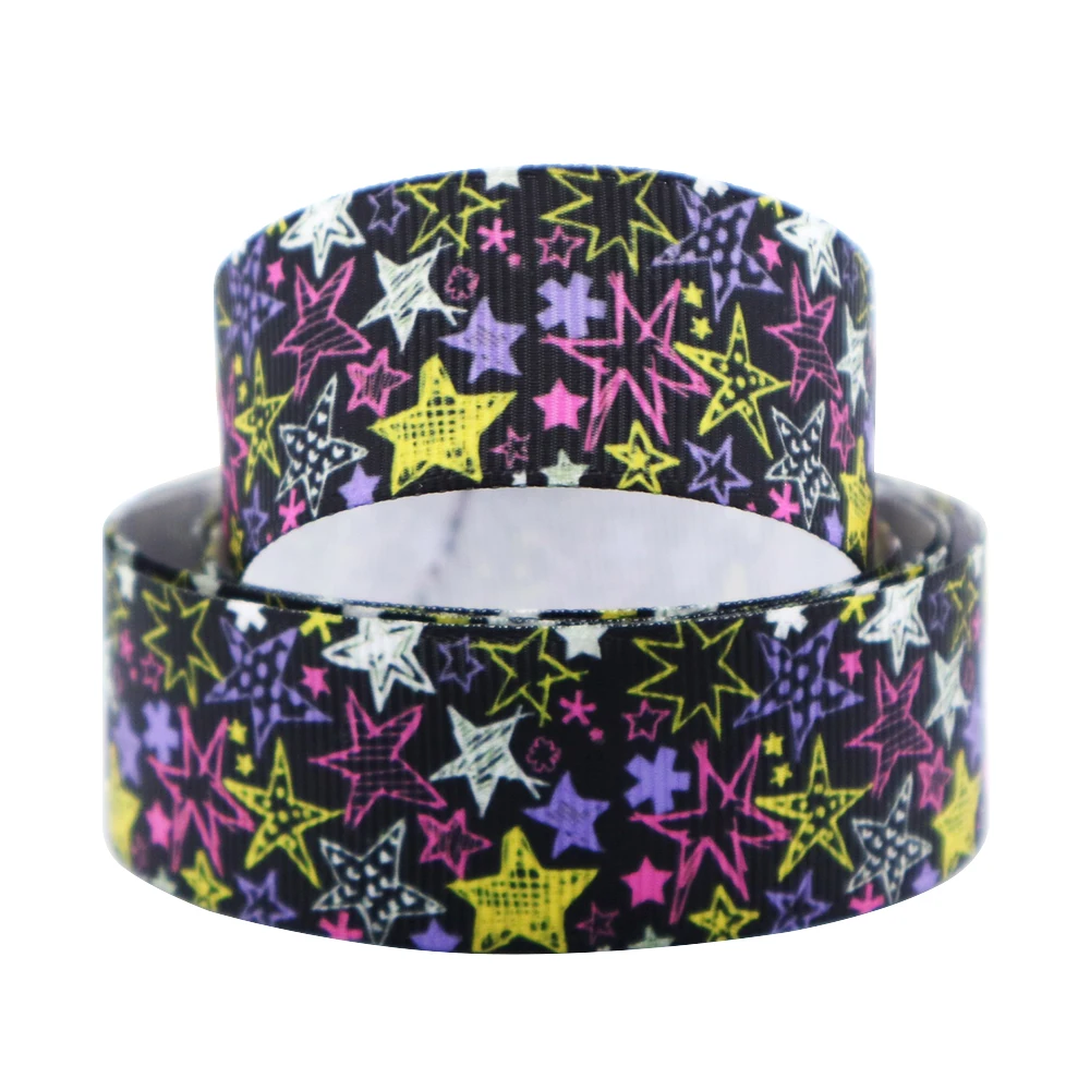 5 Yards Multi Size Star Moon Printed Grosgrain Ribbon For Party Decoration Ribbons DIY Bow Gift Packing Craft Material,5Yc9535