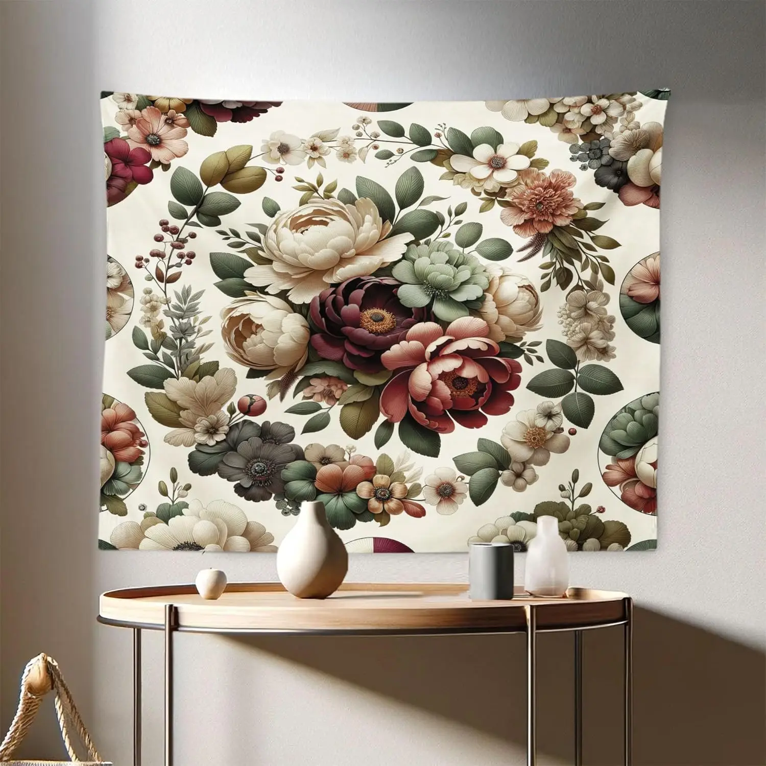Vintage Floral Bouquet Wall Tapestry 2D Flat Print Boho Decor Nature Art Classic Design Home Interior Hanging