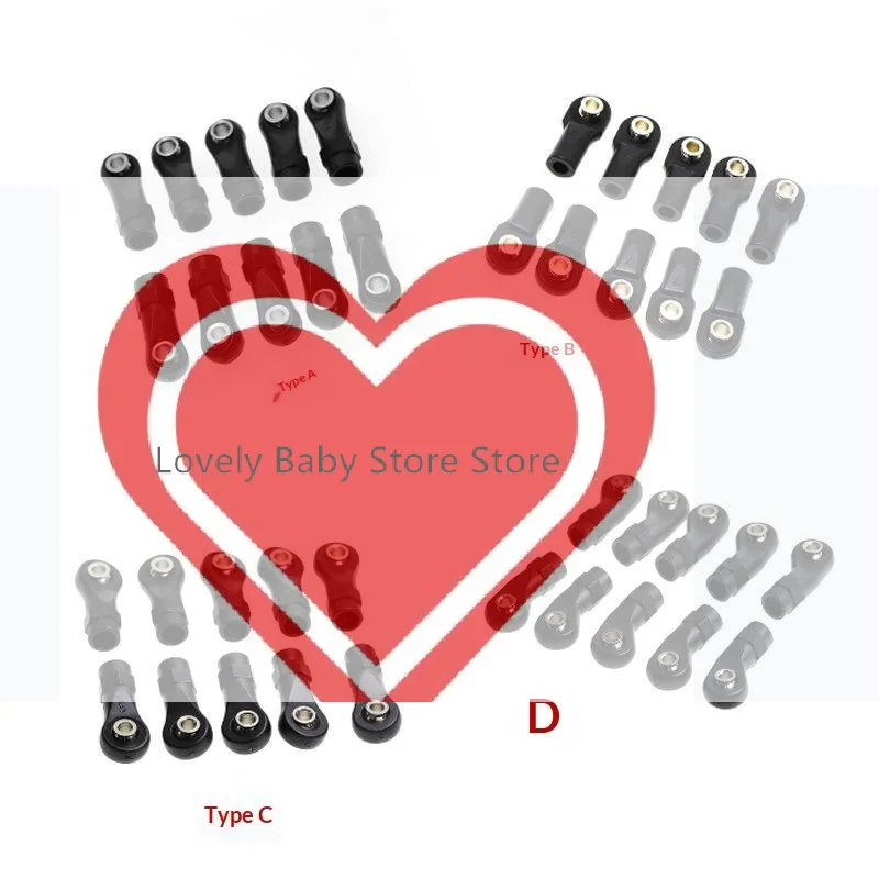 【BS】10Pcs M3 M4 Plastic Straight And Angled Rod Ends 7mm Pivot Ball For 1/10 RC Crawler Car SCX10 TRX4 D90 TF2 CC01 Parts