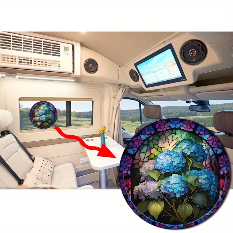 สติ๊กเกอร์ติดกระจกหน้าต่างกระจกลายดอกไฮเดรนเยียดอกไม้สีน้ำเงินม่วงสติกเกอร์ไฟฟ้าสถิตกันการชนติดสติกเกอร์ติดกระจกแบบคงที่ #38