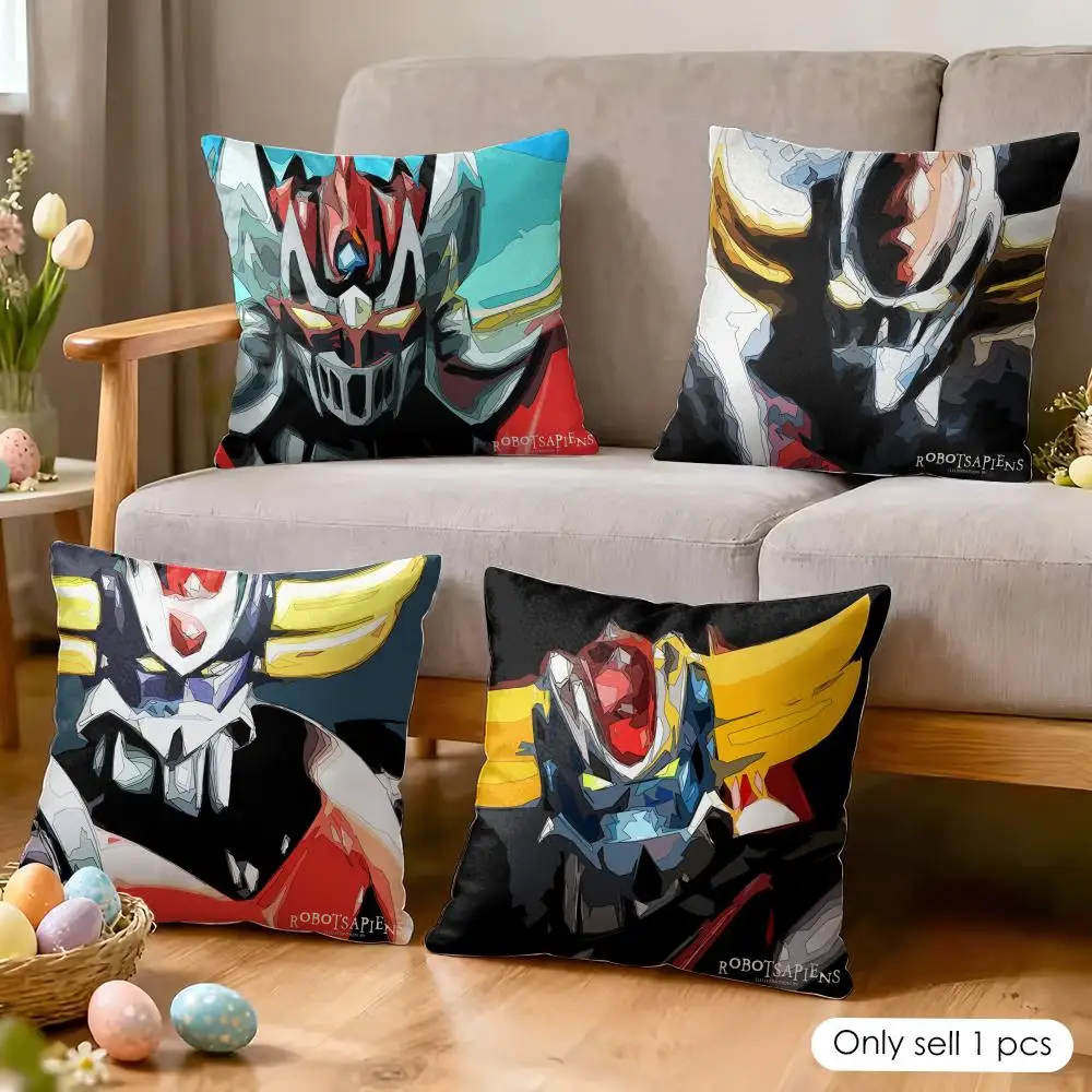 G-Goldorak Anime cool Cushion Cover Silky Short Plush Invisible Zipper Dustproof Sofa Pillow Case for Home Decor