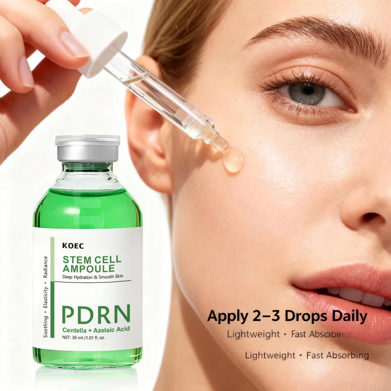 Sérum Facial PDRN com DNA de Salmão, Ampola Nutritiva com Células-Tronco, Essência Suavizante e Iluminadora, Reafirmante da Pele, Cuidados Coreanos com a Pele