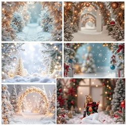 MOON.QG Snow Christmas White Lights Bokeh Backdrop for Photography Arch Wreath Tree Photo Studio Background Photozone Supplies