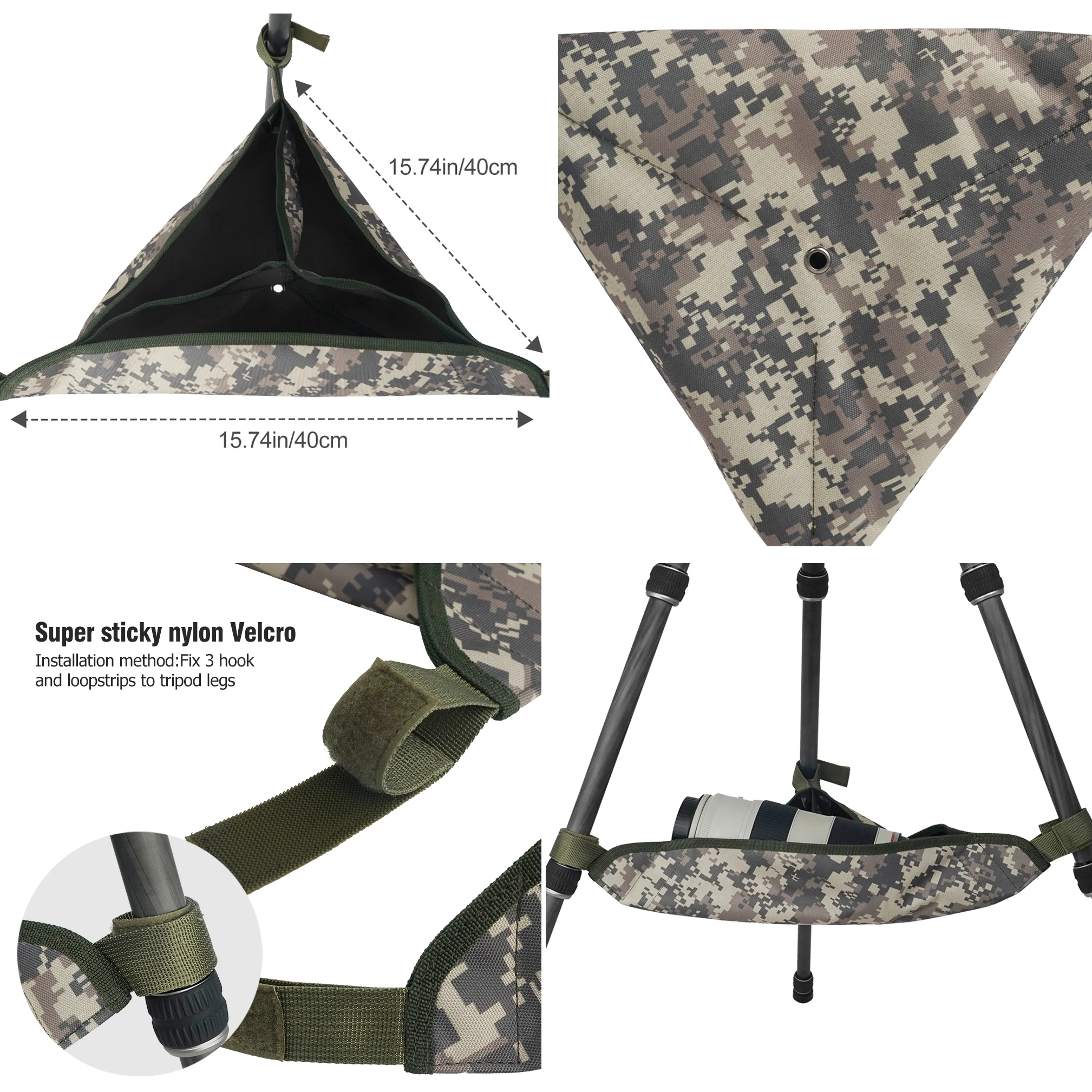 TRUIFOTO Universal tripod Super Adhesive Nylon Velcro double sided Suede camouflage print weight stone bag Portable outdoor heav