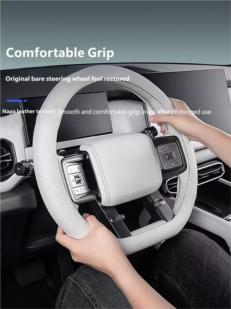 Car Steering Wheel Cover Leather Anti-slip Steering Covers Translucent Fur Handlebar Gloves For BYD Leopard 3 Titanium 3