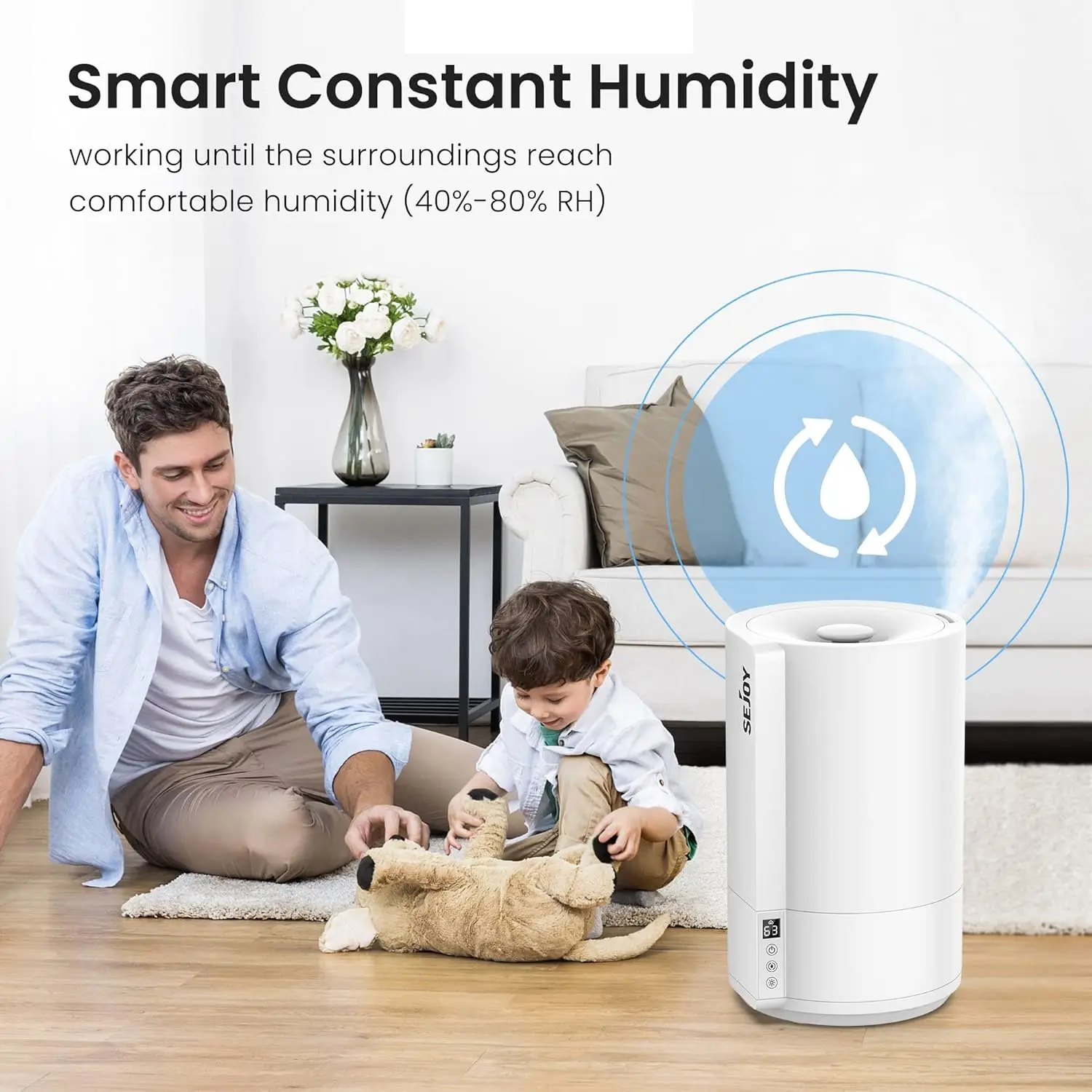 Humidificadores SEJOY para dormitorio, habitación grande, humidificador de aire ultrasónico para planta de bebé, llenado superior de 4L, humedad constante inteligente