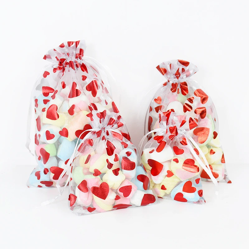 

20Pcs Heart Transparent Tulle Candy Bag Snack Biscuit Packing Gift Bag For Birthday Wedding Party Valentine's Day