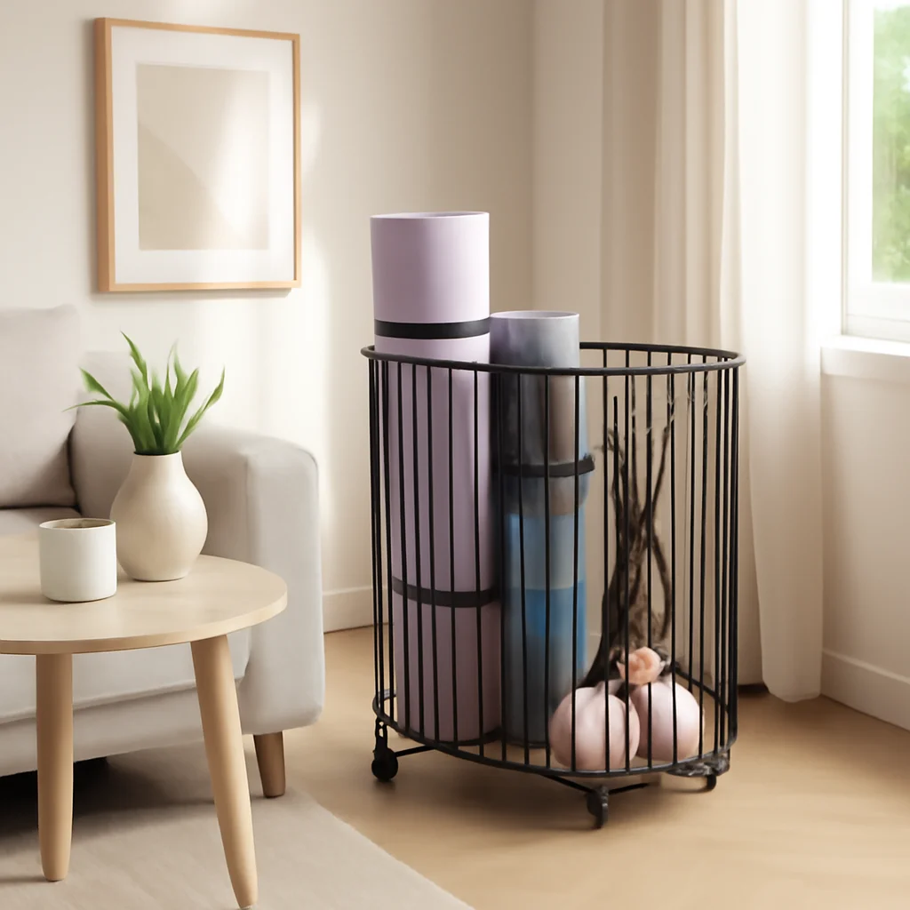 

Low Price Iron Art with Wheel Badminton Racket Storage Basket Fitness Equipment Toy Basket Home Bathroom Mobile Laundry Basket