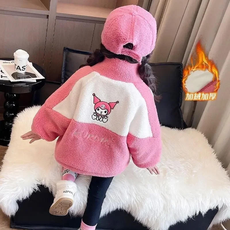 Casaco de lã Kawaii infantil, doce anime Kuromi, jaqueta de manga comprida, desenhos animados fofos, Sanrio Ins, presentes de moda infantil, outono e inverno