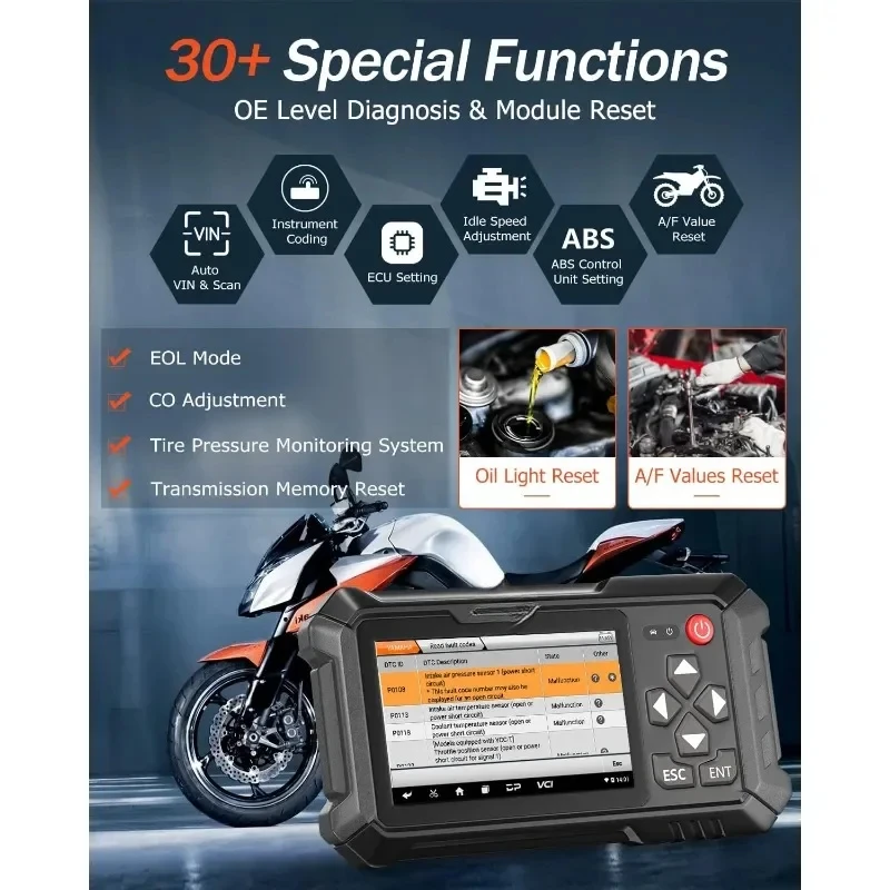100 Motorcycle Diagnostic Scan Tool, Full System Scanner for