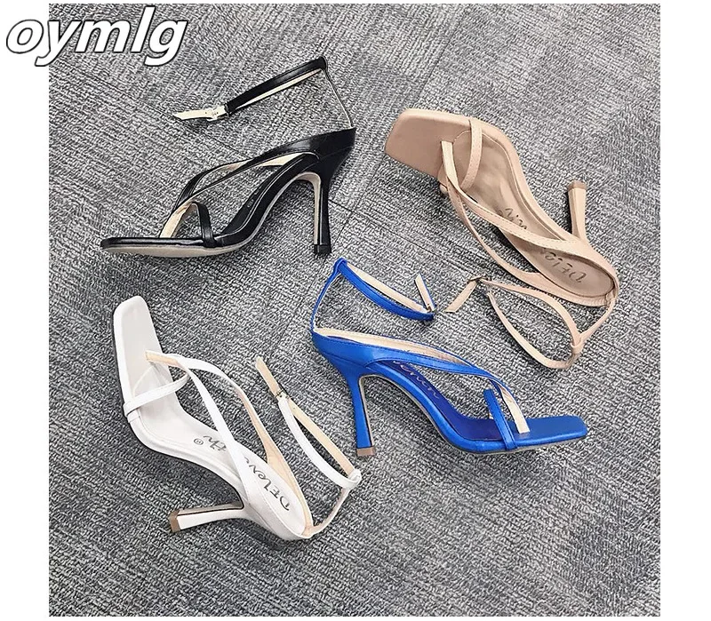 Women Shoes Woman Pumps Sandals High Heels Shoes Flip Flops 9CM High Heels Ankle Strap Summer Pumps 2020 Sexy Square Toe Sandals