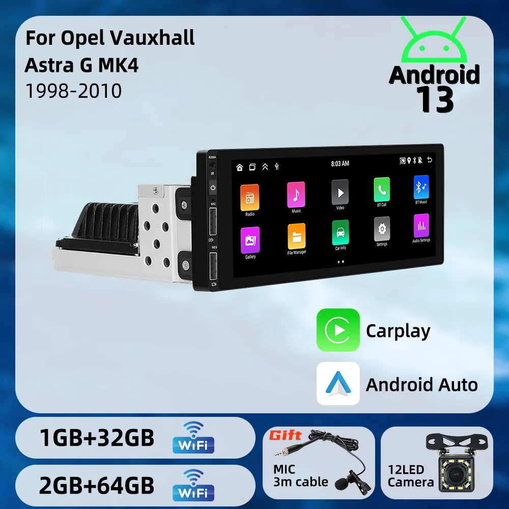 

Автомобильная мультимедийная система Android для Opel Vauxhall Astra G MK4 1998-2010 с GPS, 6.86-дюймовым экраном, 1 DIN, радио, стерео, CarPlay, автомагнитола