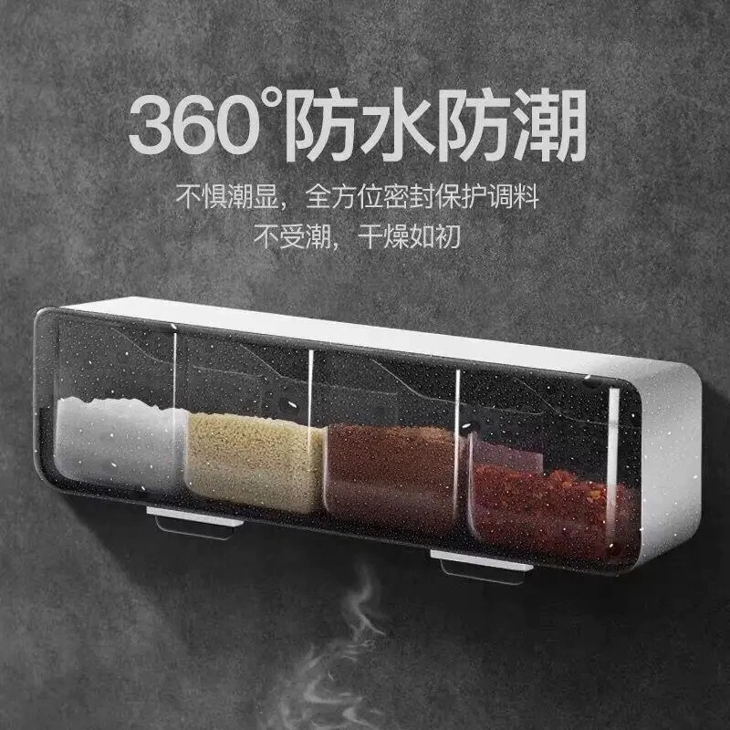 

Комбинированный набор коробок для приправ 4 в 1, контейнер для сахара, соли, специй, органайзер, настенный ящик для хранения приправ, кухонные принадлежности