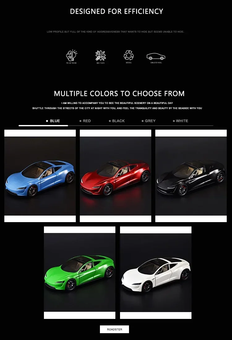 1:24 Electric Roadster Diecast Car with Lights & Sound