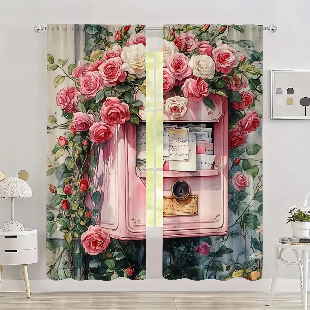 2pc,  Spring Window Drapes Flower mailbox Durable Polyester,Without Electricity Party Decorations for room decor aesthetic