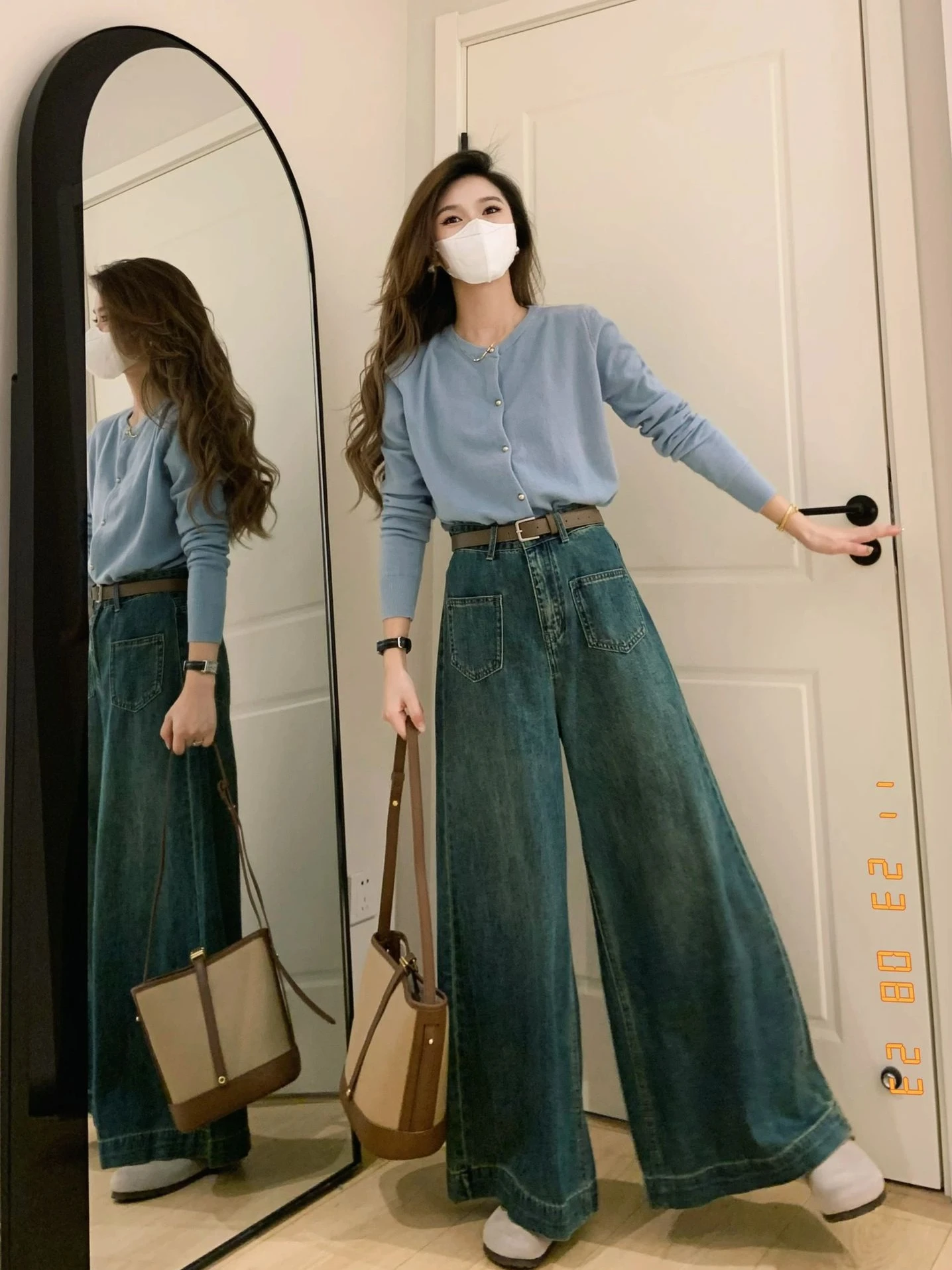 Denim-Jeans mit hoher Taille und weitem Bein für Damen, lockere Passform, Retro-Design, große Hose, Herbstfaion, Übergröße, gerades Bein, knöchellang...