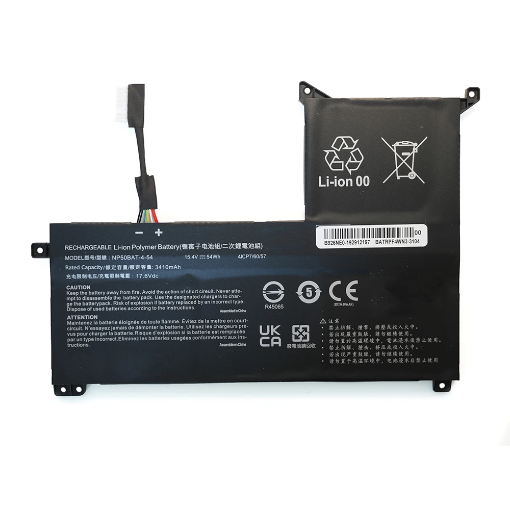 NP50BAT-4-54 15.4V 54Wh 3410mAh Laptop Battery For Gigabyte G5 G7 KF KE GE For Clevo X17 NP70 AT22 For Schenker XMG Focus 16
