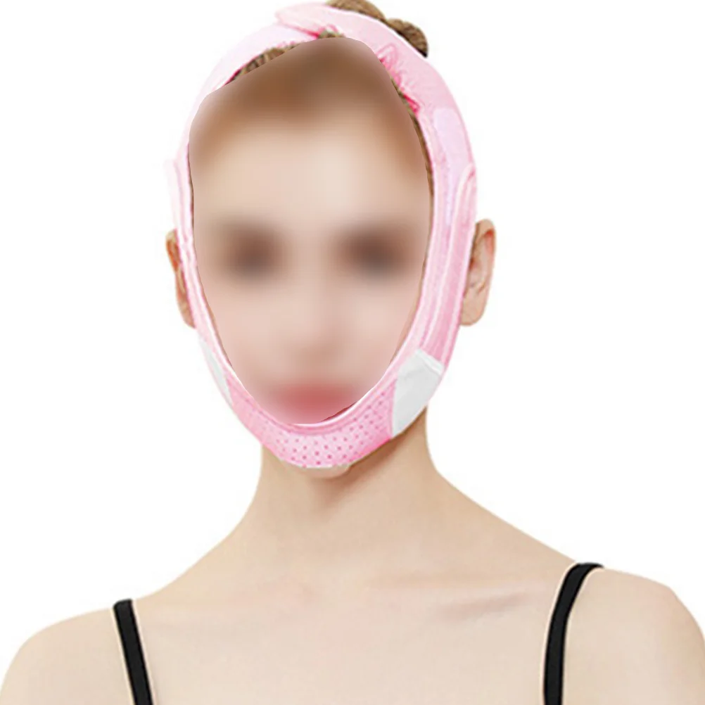 通気性のあるフェイスリフティングマスク女性用フェイスバンデージ咬筋筋肉あごストラップ072ピンクソフト快適肌に優しい