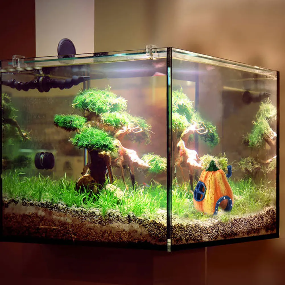 

3Pcs Aquarium Halloween Decor Pumpkin House Fish Tank Ornament Resin Spooky Theme Decoration for Holiday Season Table Desk Use