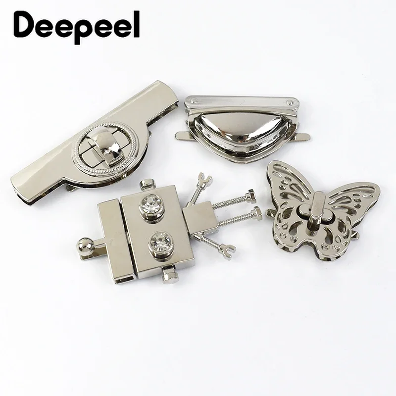 2Pcs Deepeel Metal Silver Locks Buckle Bag Twist Turn Lock Clasps Handbag Purse Closure Clasp DIY Crafts Hardware Bags Accessory