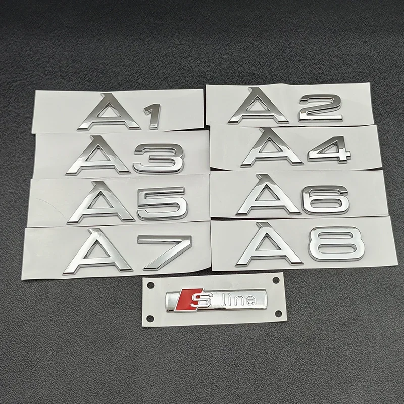 3d ABS Cromato Nero Logo S Linea Emblema Parafango Decalcomania Bagagliaio di Un'auto Distintivo Per Audi A1 A2 A3 A4 A5 A6 A7 A8 Lettere Adesivo Accessori