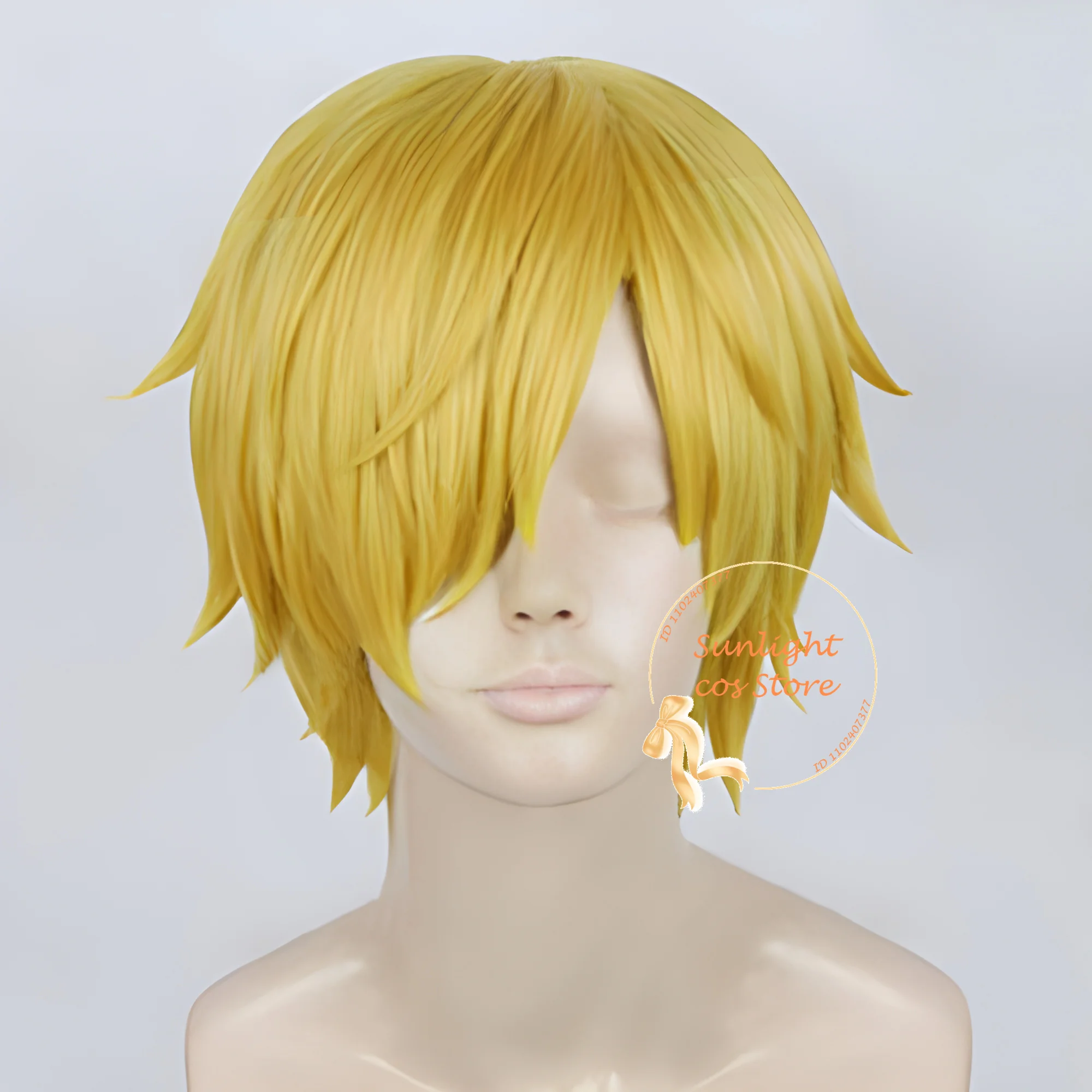 Anime Sanji Cosplay Perucas masculinas, peruca reta curta, resistente ao calor, cabelo sintético, dramatização, amarelo dourado